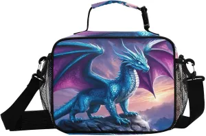 Lunch Boxes Dragon Fantasy Rocky for Women Men Insulated Lunch Bag for Work, Picnic, Funny Cute Anime Cooler Tote Bag with Adjustable Shoulder Strap