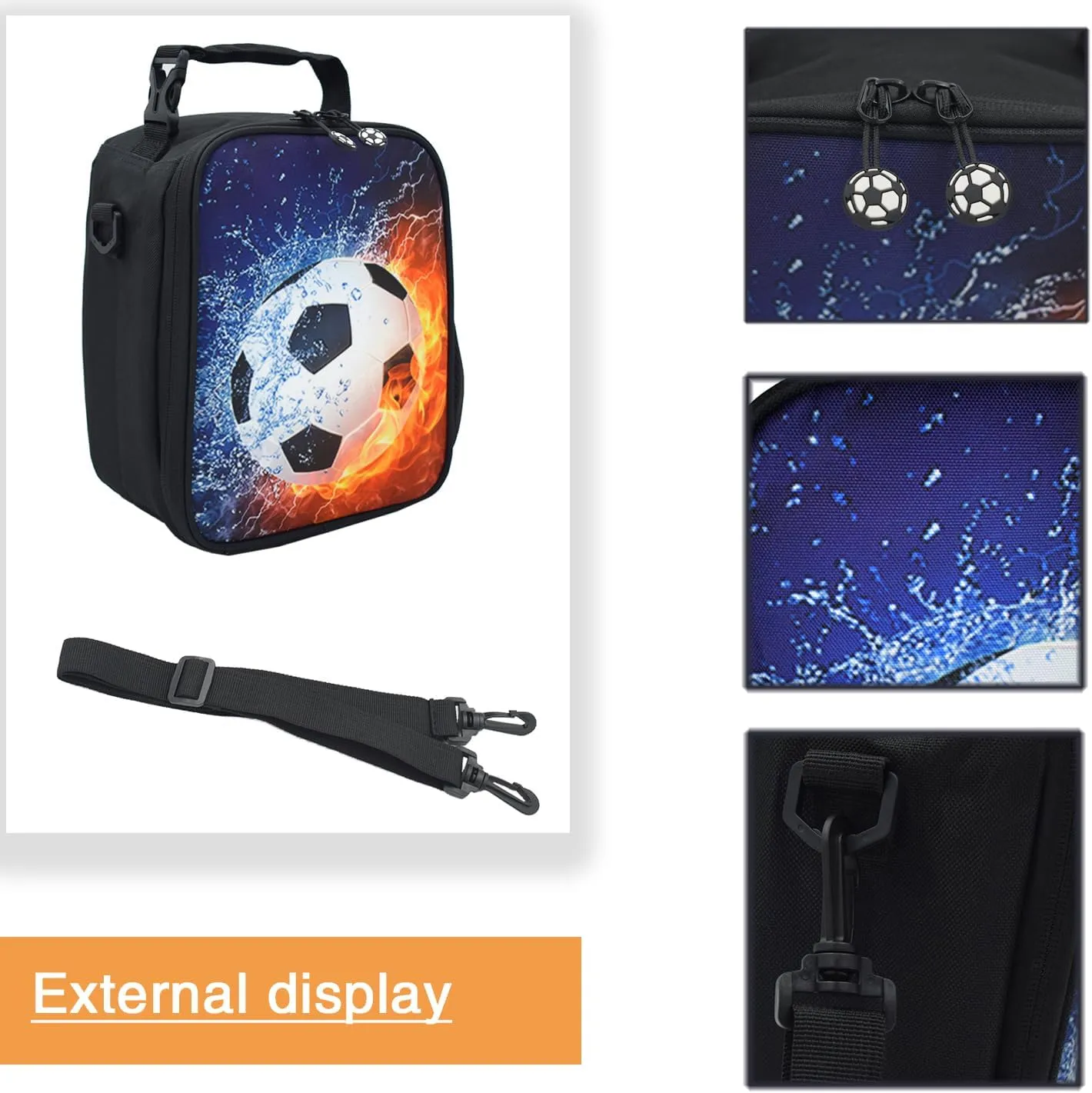 Lunch Tote, 2019 Upgrade Insulated Football Lunch Bag- Waterproof Reusable Lunch Box Portable Meal Bag Ice Pack for Kids Boys Girls -Black
