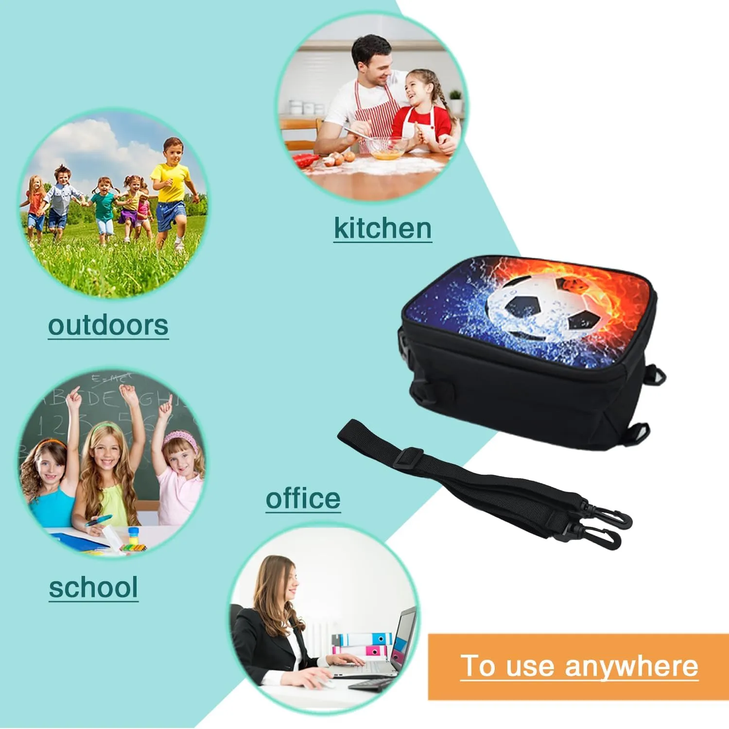 Lunch Tote, 2019 Upgrade Insulated Football Lunch Bag- Waterproof Reusable Lunch Box Portable Meal Bag Ice Pack for Kids Boys Girls -Black