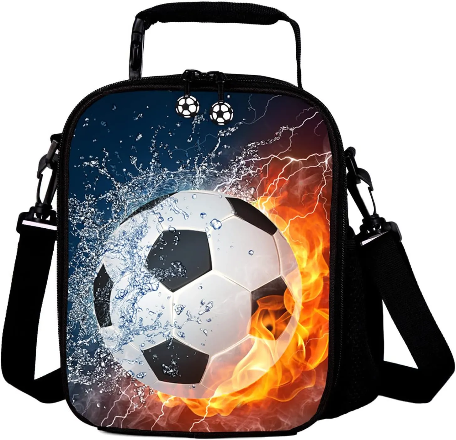 Lunch Tote, 2019 Upgrade Insulated Football Lunch Bag- Waterproof Reusable Lunch Box Portable Meal Bag Ice Pack for Kids Boys Girls -Black