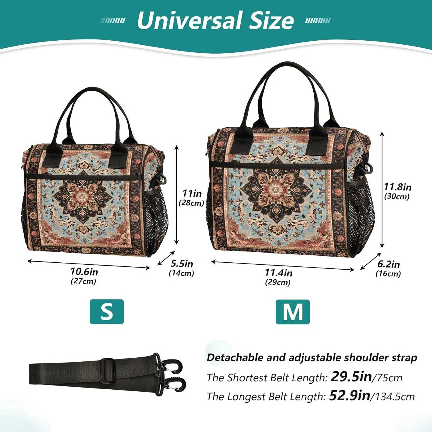 Lunch Tote Bags for Men lunch Box Lunch Cooler Bag Large Work Arabian Arabic Pattern Leakproof Office Picnic Travel Lunch Bag M