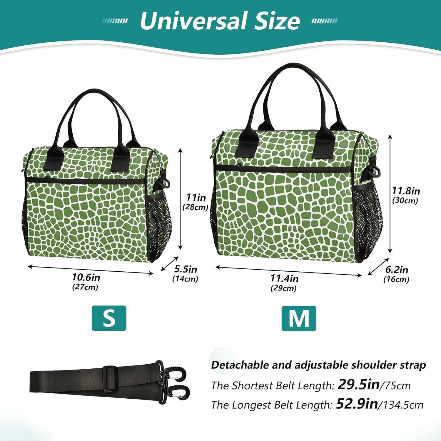 Lunch Tote Bags for Men lunch Box Lunch Cooler Bag Large Work Lizard Skin Green Leakproof Office Picnic Travel Lunch Bag M