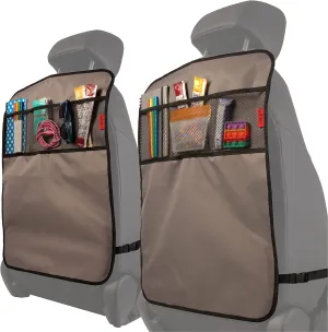 Lusso Gear Heavy Duty Kick Mats (2 Pk) - Back Seat Protector, Sag Proof, Waterproof, Car Back Seat Cover for Kids Who Make Big Messes, 3 Reinforced Storage Pockets, Premium Oxford Fabric (Gray)
