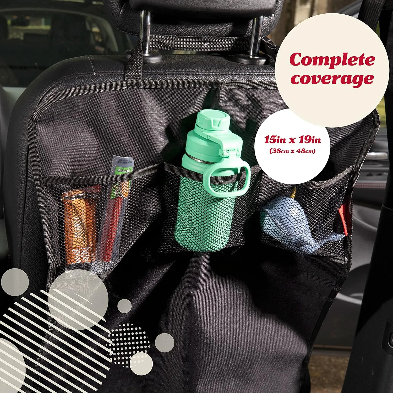 Lusso Gear Heavy Duty Kick Mats (2 Pk) - Back Seat Protector, Sag Proof, Waterproof, Car Back Seat Cover for Kids Who Make Big Messes, 3 Reinforced Storage Pockets, Premium Oxford Fabric (Gray)