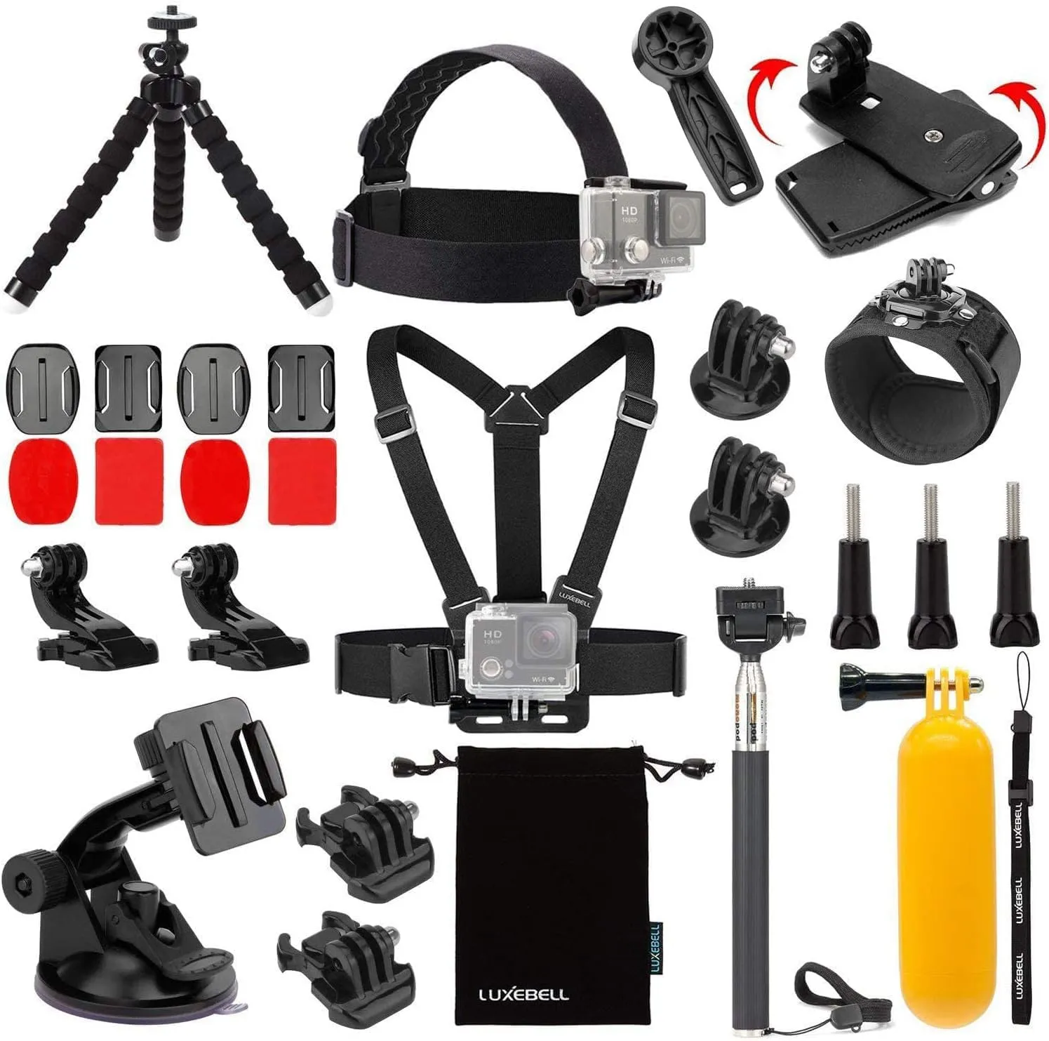 Luxebell Accessories Kit for AKASO EK5000 EK7000 4K WiFi Action Camera GoPro Hero 12 11 10 9 8 7 6 5/Session 5/Hero 4/3 /3/2/1 Max Fusion SJ4000 SJ5000 (14-in-1)