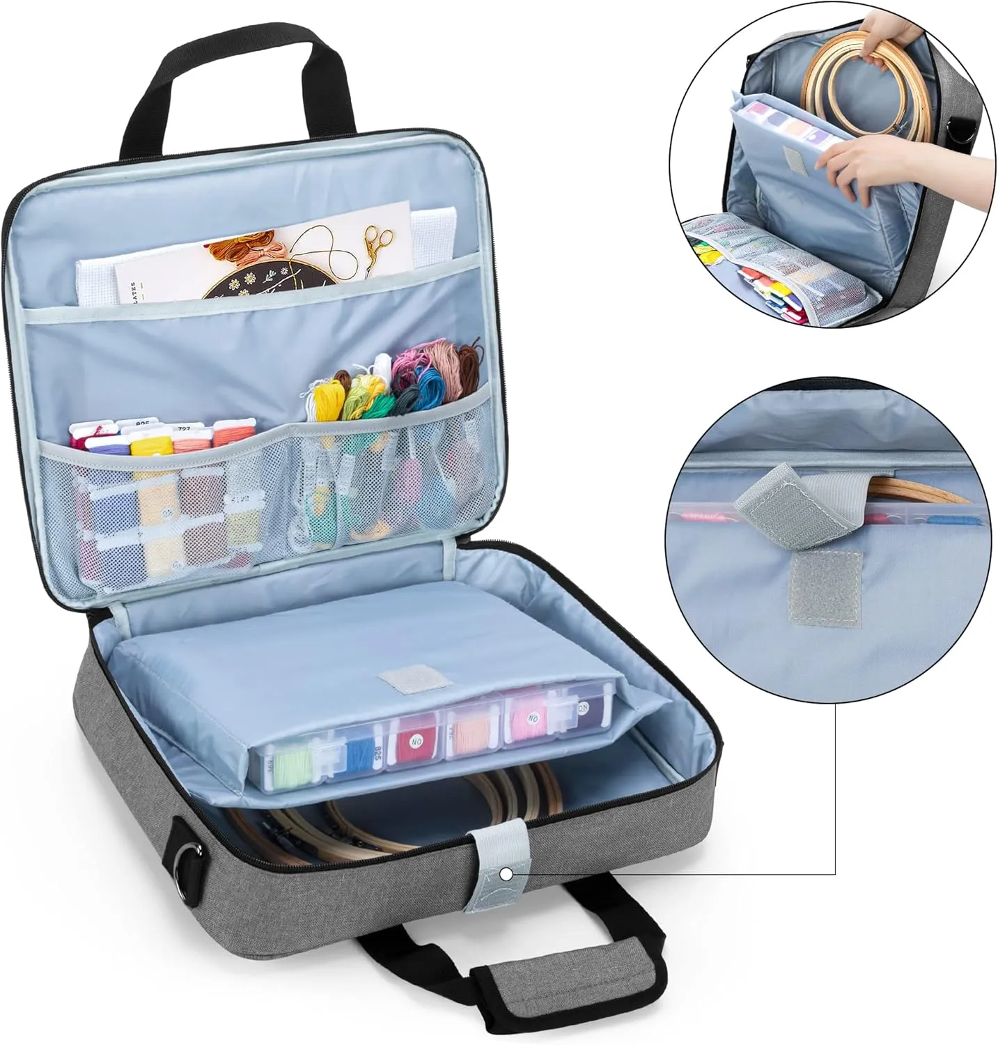 LUXJA Embroidery Project Carry Case, Embroidery Kits Storage Bag (Bag Only), Gray