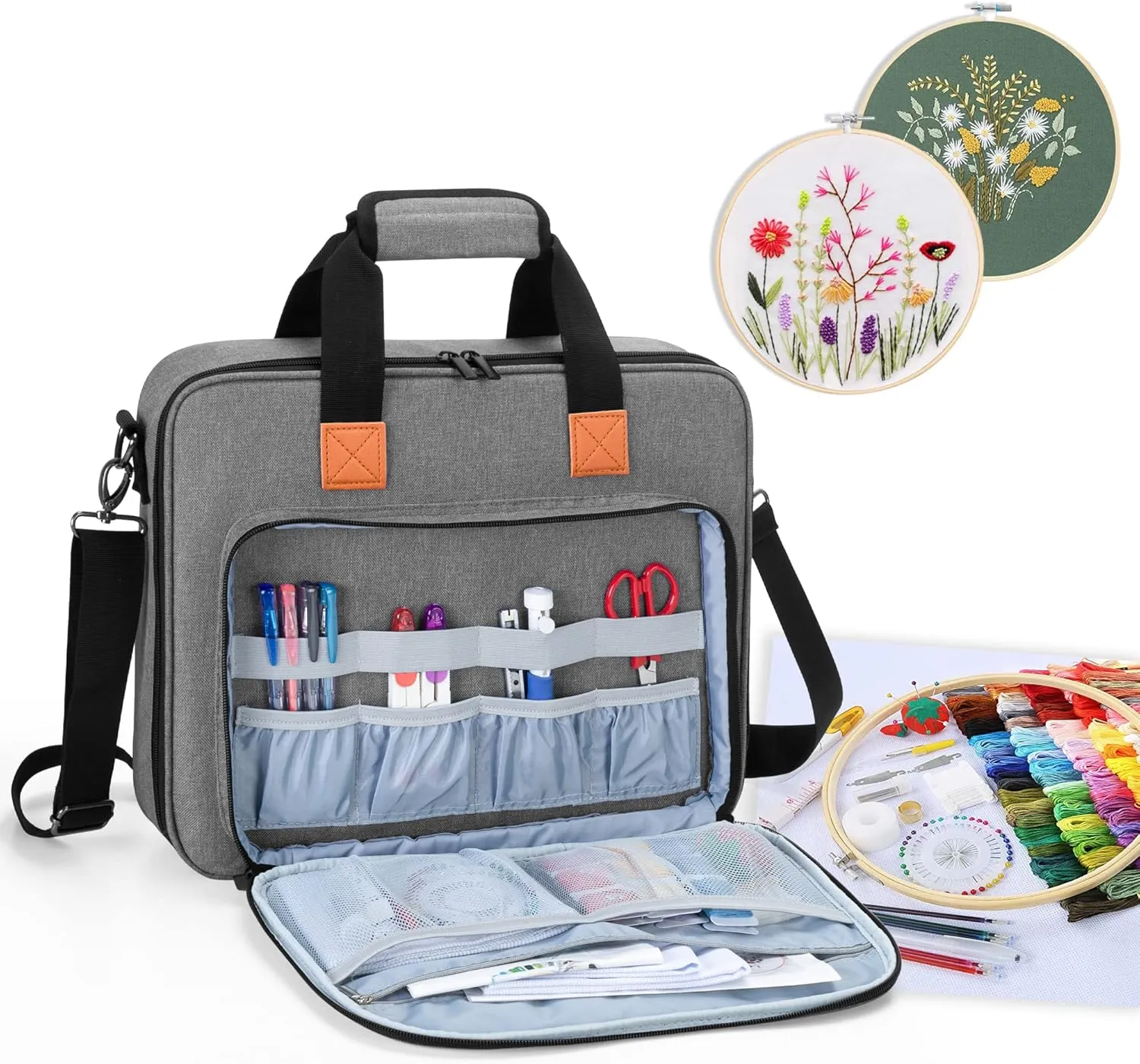 LUXJA Embroidery Project Carry Case, Embroidery Kits Storage Bag (Bag Only), Gray