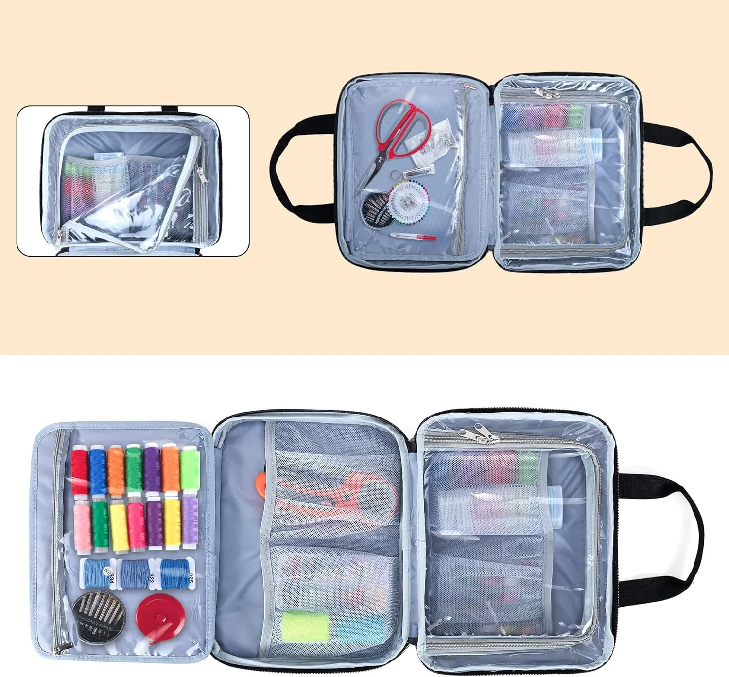 Luxja Large Sewing Organizer with 3 Inner Sections (Fold up Easily), Sewing Supply Organizer with Versatile Pockets (No Accessories Included), Polka Dots