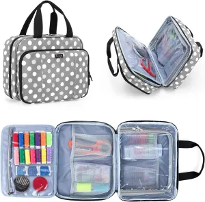 Luxja Large Sewing Organizer with 3 Inner Sections (Fold up Easily), Sewing Supply Organizer with Versatile Pockets (No Accessories Included), Polka Dots