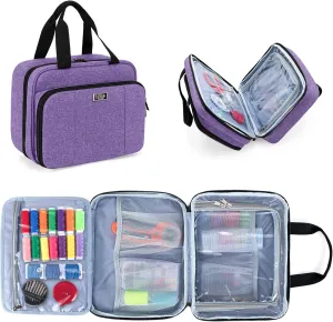 Luxja Large Sewing Organizer with 3 Inner Sections (Fold up Easily), Sewing Supply Organizer with Versatile Pockets (No Accessories Included), Purple