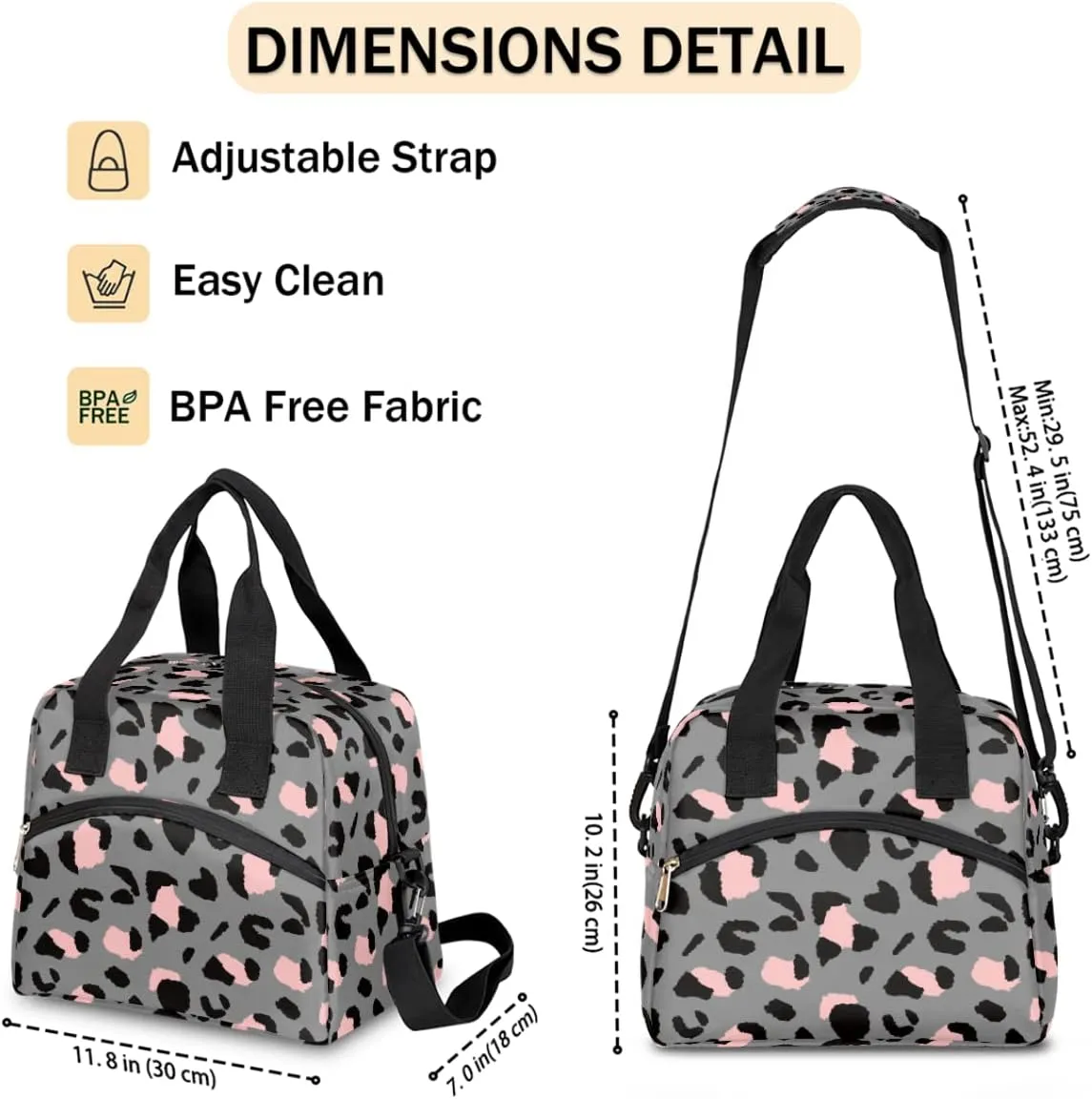 Luxury Grey Leopard Cheetah Insulated Lunch Bag for Women Men Adult Lunch Tote Bag with Shoulder Strap Reusable Lunch Box Large Containers Thermal Cooler Bag for Work School Picnic Lightweight Handbag