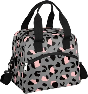 Luxury Grey Leopard Cheetah Insulated Lunch Bag for Women Men Adult Lunch Tote Bag with Shoulder Strap Reusable Lunch Box Large Containers Thermal Cooler Bag for Work School Picnic Lightweight Handbag