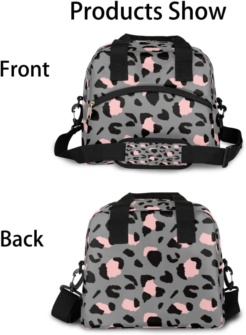Luxury Grey Leopard Cheetah Insulated Lunch Bag for Women Men Adult Lunch Tote Bag with Shoulder Strap Reusable Lunch Box Large Containers Thermal Cooler Bag for Work School Picnic Lightweight Handbag