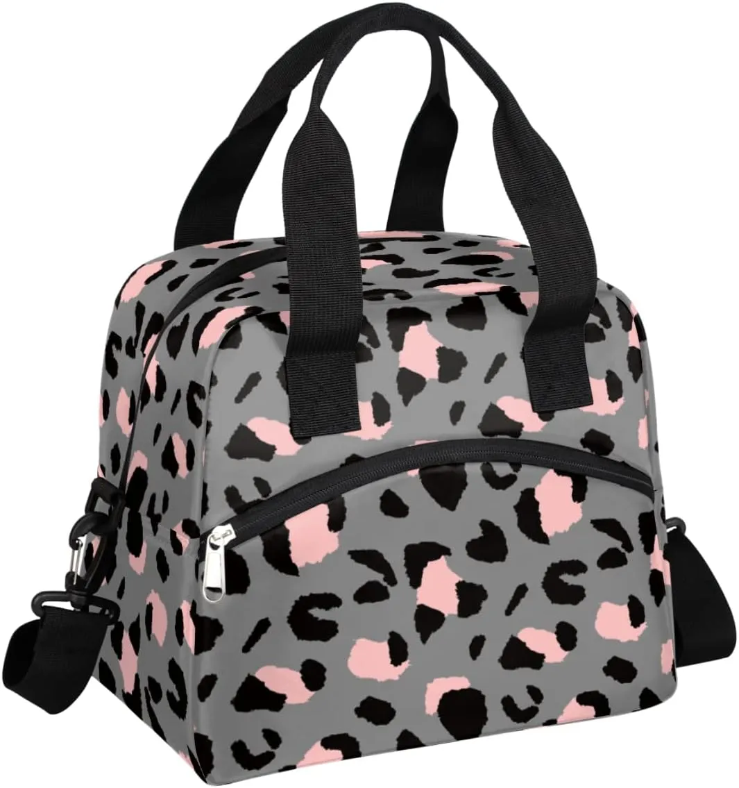 Luxury Grey Leopard Cheetah Insulated Lunch Bag for Women Men Adult Lunch Tote Bag with Shoulder Strap Reusable Lunch Box Large Containers Thermal Cooler Bag for Work School Picnic Lightweight Handbag
