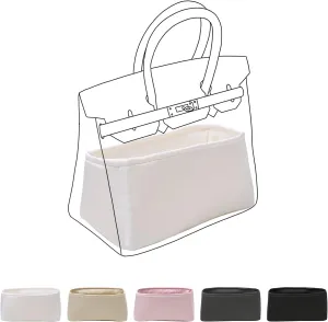 Luxury Silk Purse Organizer for Birkin 25 - Silky Smooth Handbag Insert with Hidden Zipper, Lightweight and Supportive Tote Shaper for Elegant Storage（White）