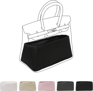 Luxury Silk Purse Organizer for Birkin 35 Silky Smooth Handbag Insert with Hidden Zipper, Lightweight and Supportive Tote Shaper for Elegant Storage (Black)