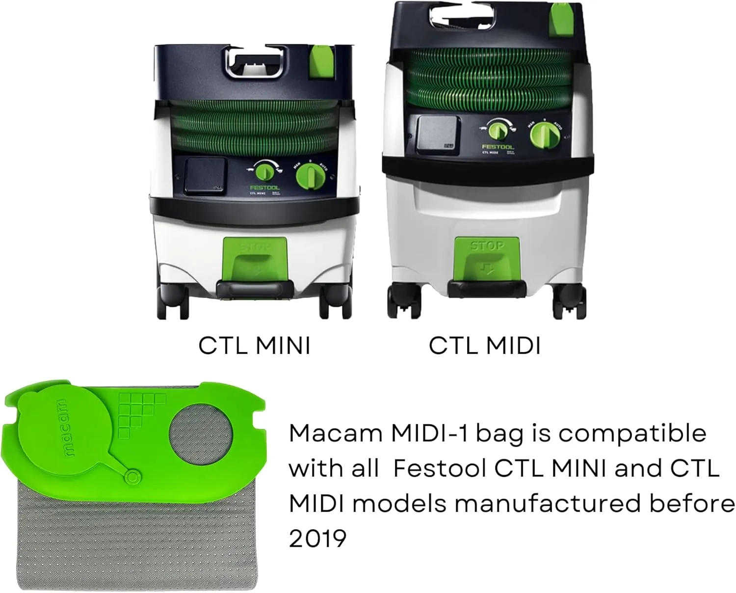 MACAM Reusable dust Bag compatible with Festool Midi, Festool CT 15 E and CT 25 HEPA dust extractors (MIDI OLD)