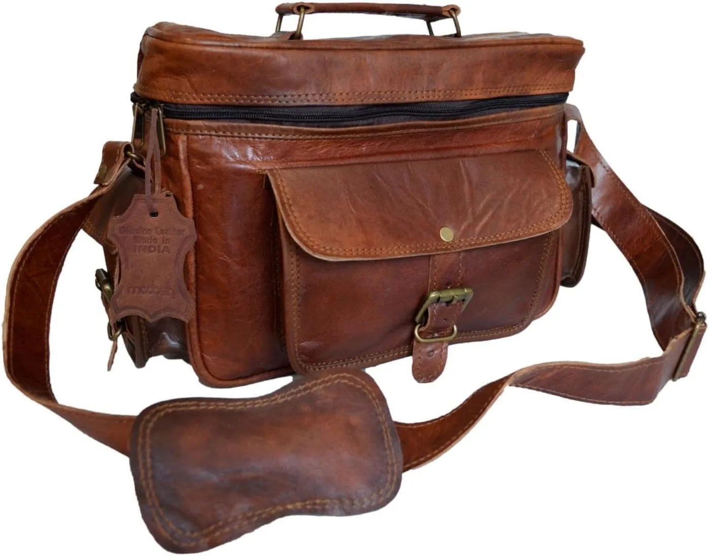Madosh, Men's Genuine Leather Crossbody Shoulder Bag Briefcase Style Camera Lense Protector Bag