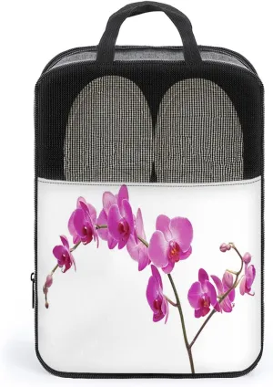 Magenta Shoe Bags for Travel,Wild Orchids Petal Florets,Golf Shoe Bag for Men and Women - Mens Womens Shoe Tote,Purple Black