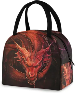 Magic Legendary Red Dragon Large Reusable Lunch Tote Bag with 2 Pockets Insulated Thermal Cooler Container Freezable Bag for Women Men Work Picnic School Travel Beach Fishing