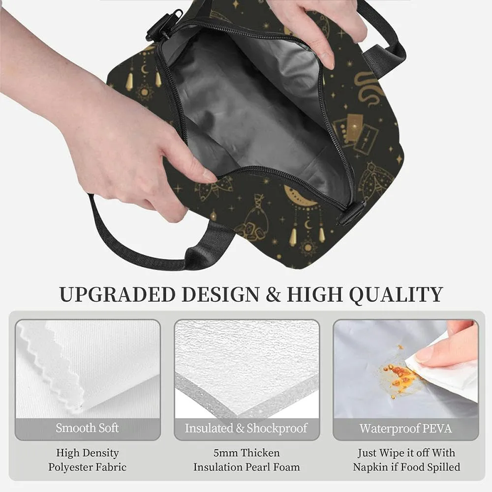 Magic symbols collection set Esoteric Mysterious boho mystical magic Insulated Adult Lunch Bag with Shoulder Strap for Women Lightweight Reusable Portable Freezable Lunch Tote Bag for Work Picnic