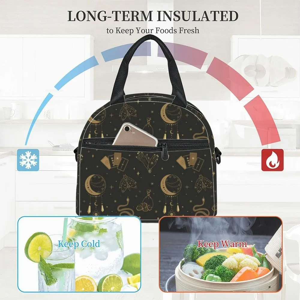 Magic symbols collection set Esoteric Mysterious boho mystical magic Insulated Adult Lunch Bag with Shoulder Strap for Women Lightweight Reusable Portable Freezable Lunch Tote Bag for Work Picnic