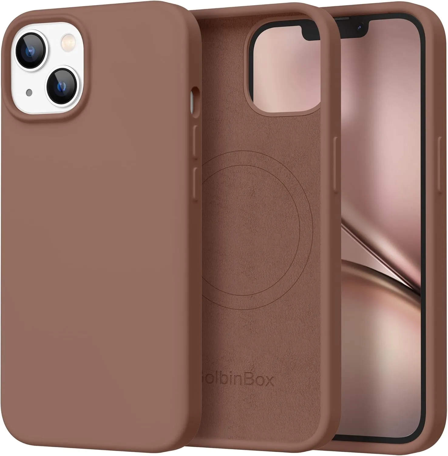 Magnetic for iPhone 13 Case & iPhone 14 Case, Compatible with MagSafe, [Soft Anti-Scratch Microfiber Lining], Slim Liquid Silicone Shockproof Protective Phone Case 6.1 inch, Brown