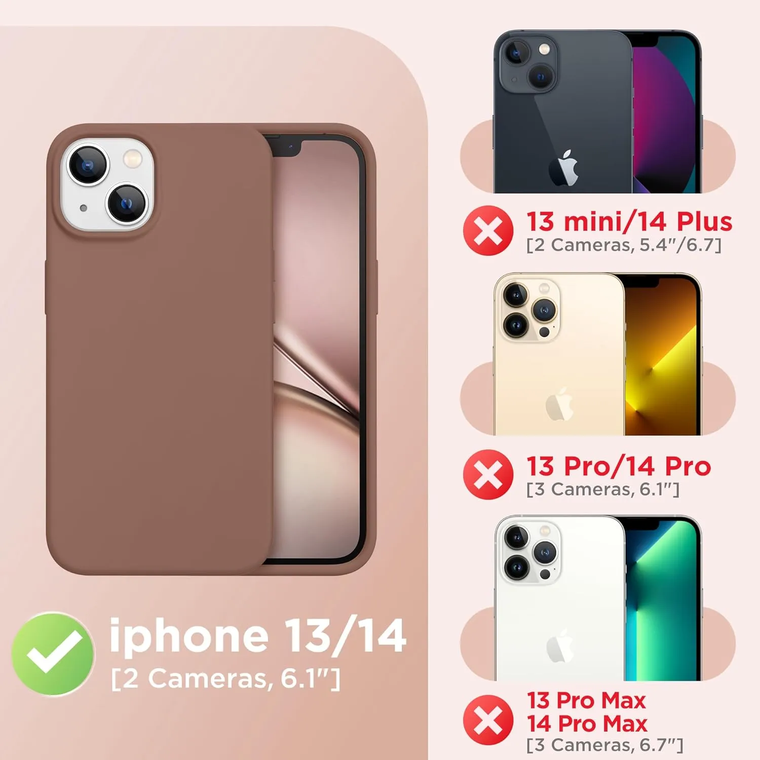 Magnetic for iPhone 13 Case & iPhone 14 Case, Compatible with MagSafe, [Soft Anti-Scratch Microfiber Lining], Slim Liquid Silicone Shockproof Protective Phone Case 6.1 inch, Brown