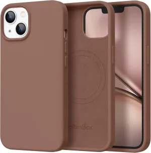 Magnetic for iPhone 13 Case & iPhone 14 Case, Compatible with MagSafe, [Soft Anti-Scratch Microfiber Lining], Slim Liquid Silicone Shockproof Protective Phone Case 6.1 inch, Brown