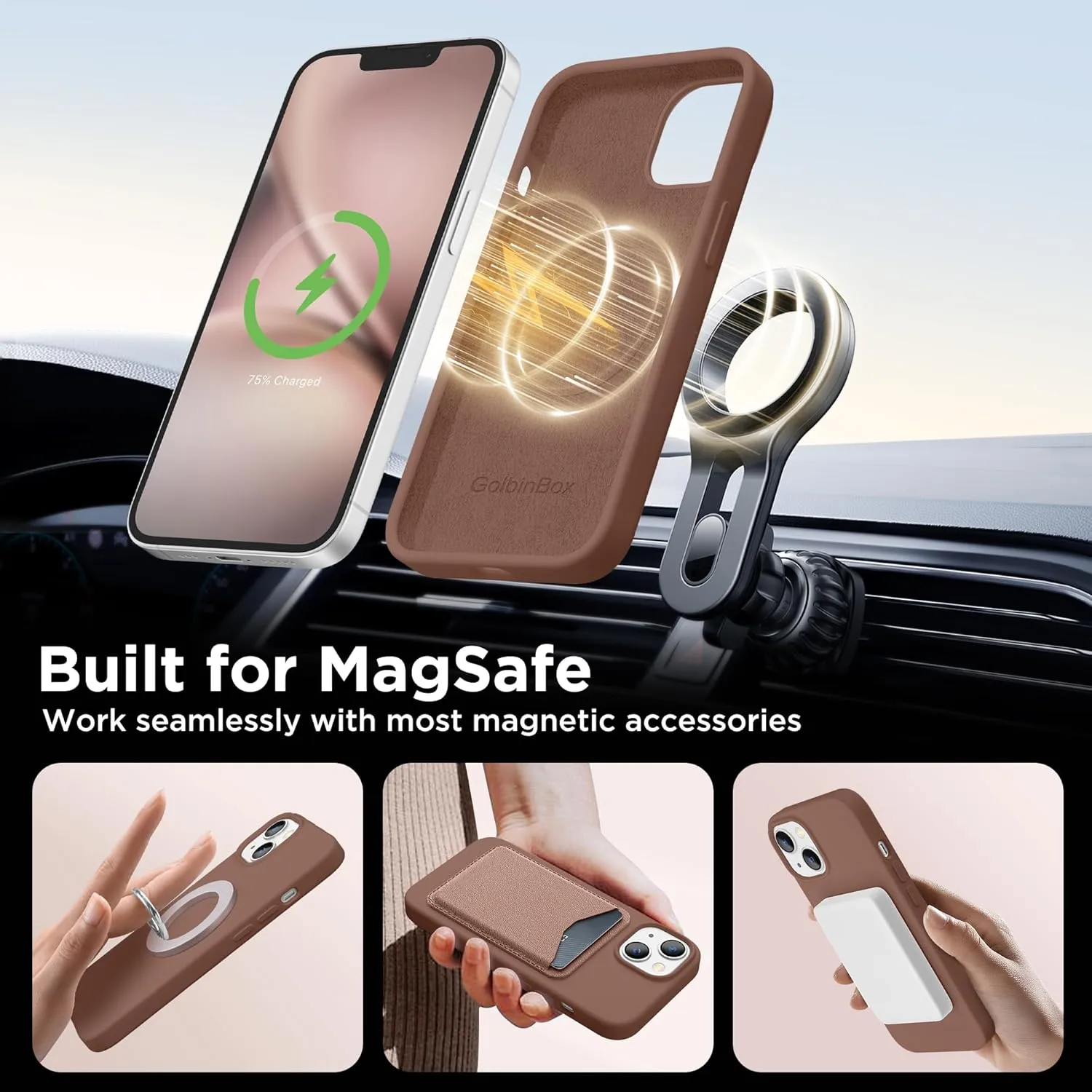 Magnetic for iPhone 13 Case & iPhone 14 Case, Compatible with MagSafe, [Soft Anti-Scratch Microfiber Lining], Slim Liquid Silicone Shockproof Protective Phone Case 6.1 inch, Brown