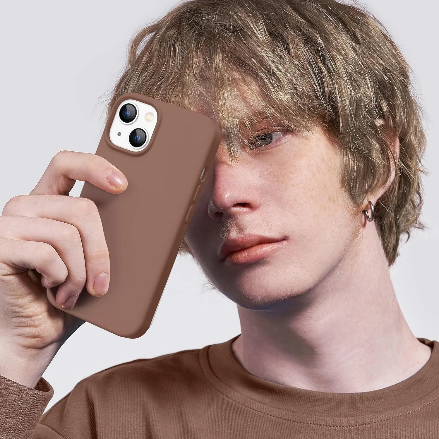 Magnetic for iPhone 13 Case & iPhone 14 Case, Compatible with MagSafe, [Soft Anti-Scratch Microfiber Lining], Slim Liquid Silicone Shockproof Protective Phone Case 6.1 inch, Brown