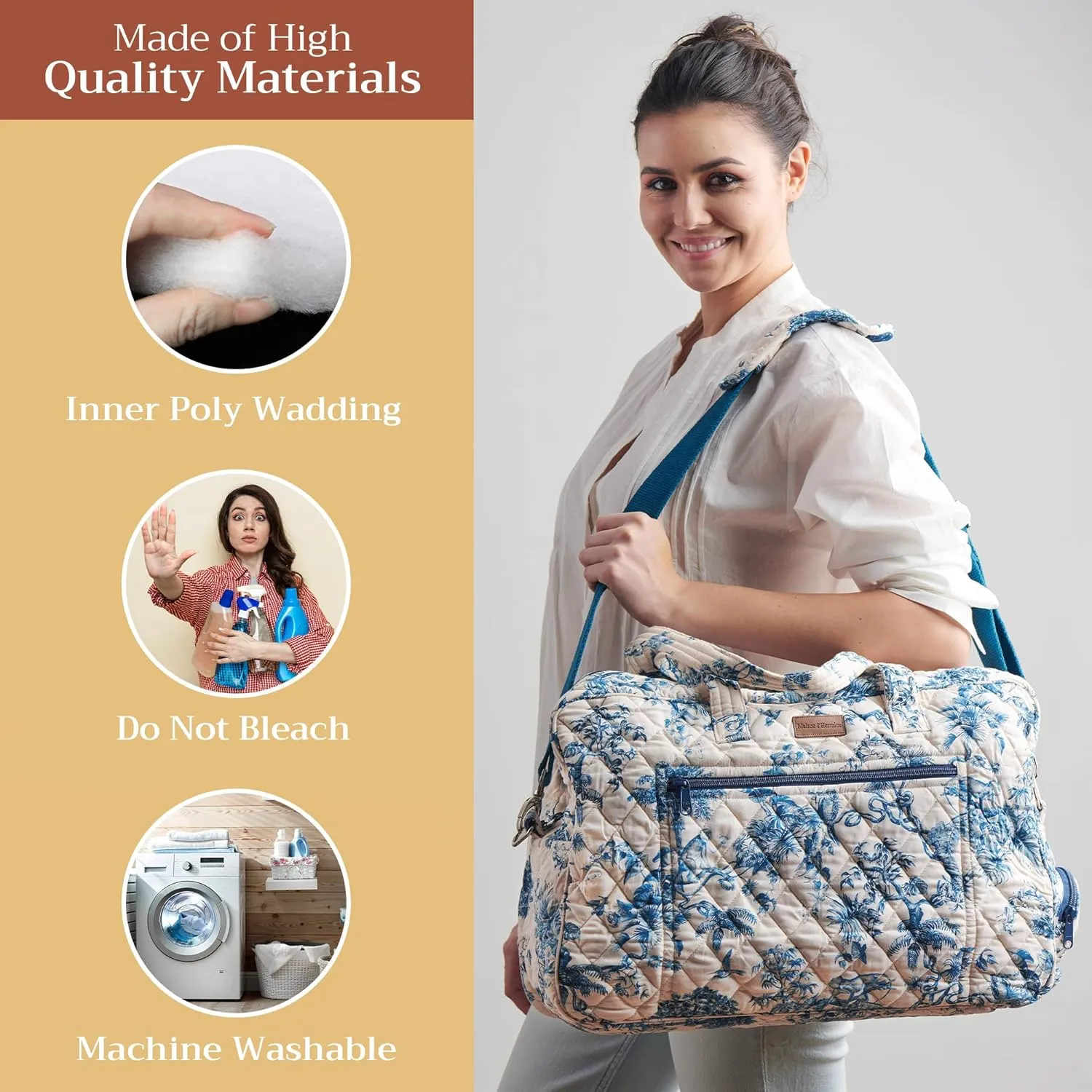 Maison d' Hermine 100% Cotton Handbag | Shoulder Bag | Shoulder Bag for the Beach | Shopping | Travel | Hiking | Women with Zip Pockets