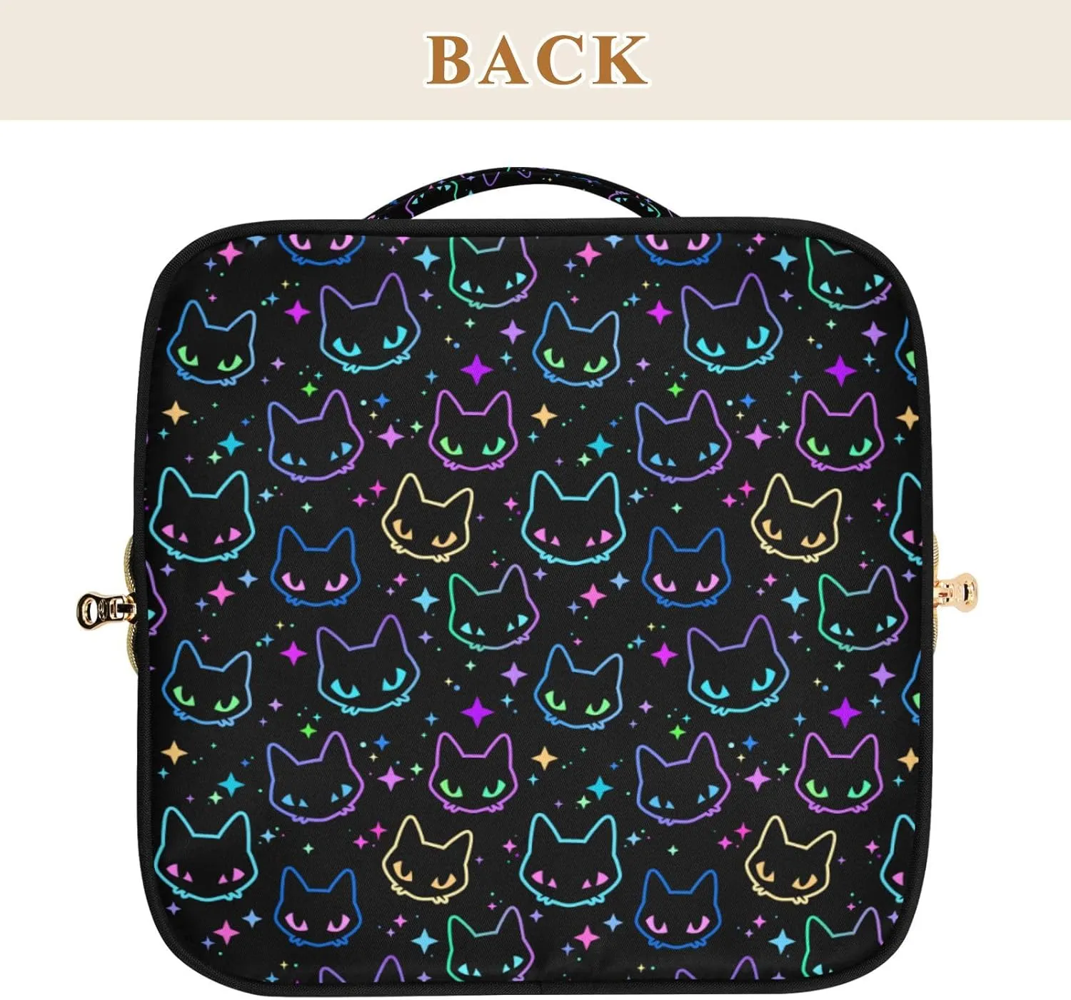 Makeup Organizer Bag, Colorful Neon Cat Heads Travel Makeup Bags Makeup Vanity Case Large Capacity Rhombus Cosmetic Toiletry Bag for Girl Women Ladies
