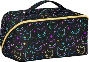 Makeup Organizer Bag, Colorful Neon Cat Heads Travel Makeup Bags Makeup Vanity Case Large Capacity Rhombus Cosmetic Toiletry Bag for Girl Women Ladies