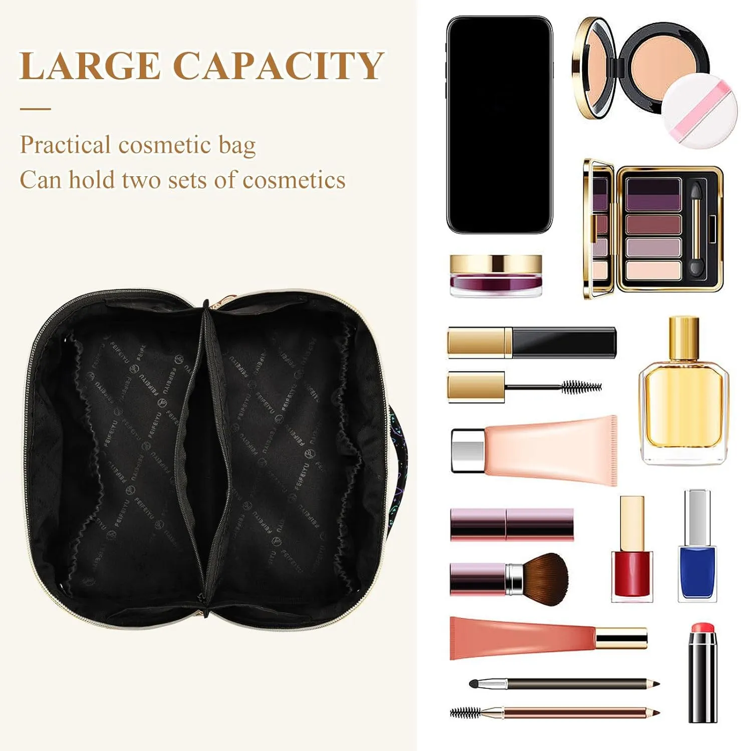 Makeup Organizer Bag, Colorful Neon Cat Heads Travel Makeup Bags Makeup Vanity Case Large Capacity Rhombus Cosmetic Toiletry Bag for Girl Women Ladies