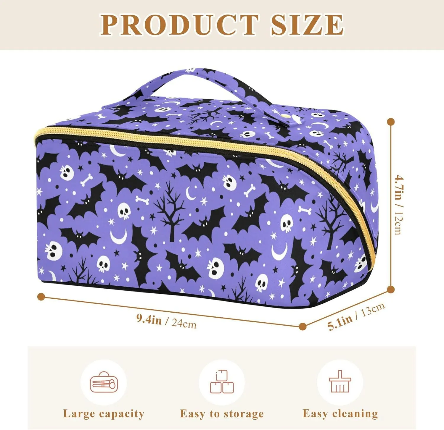 Makeup Organizer Bag, Halloween Bat Travel Makeup Bags Makeup Vanity Case Large Capacity Rhombus Cosmetic Toiletry Bag for Girl Women Ladies