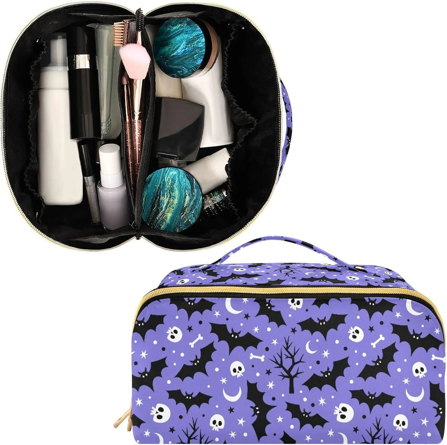 Makeup Organizer Bag, Halloween Bat Travel Makeup Bags Makeup Vanity Case Large Capacity Rhombus Cosmetic Toiletry Bag for Girl Women Ladies