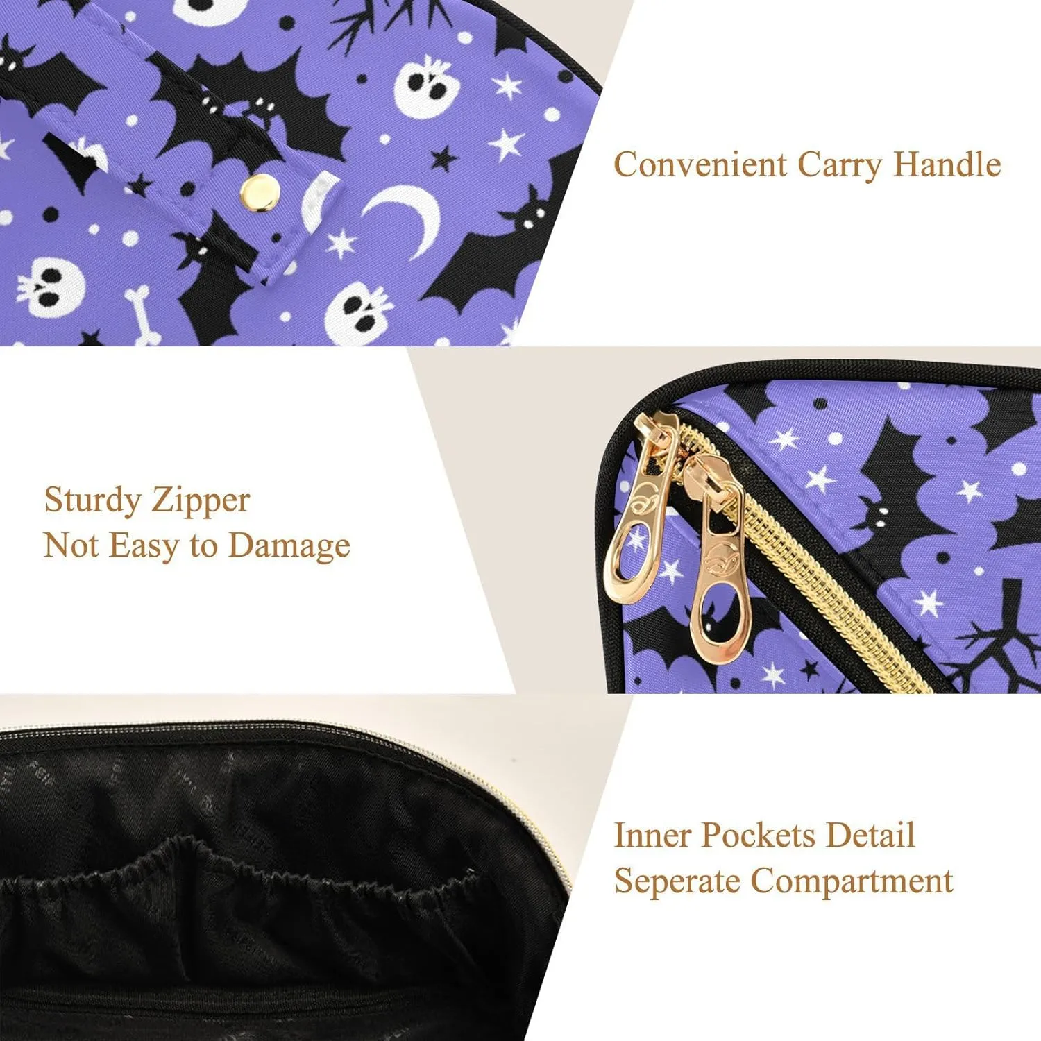 Makeup Organizer Bag, Halloween Bat Travel Makeup Bags Makeup Vanity Case Large Capacity Rhombus Cosmetic Toiletry Bag for Girl Women Ladies