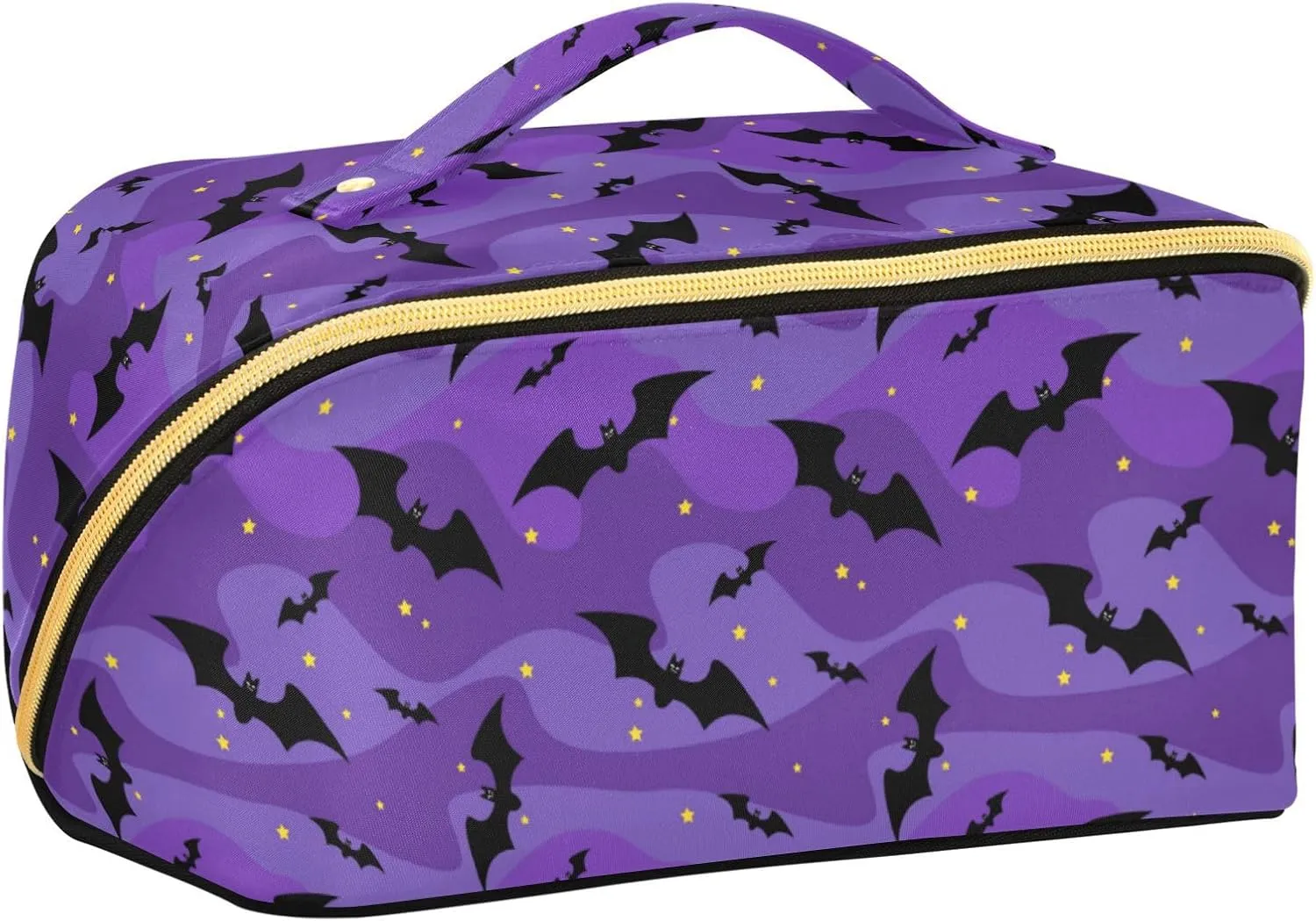 Makeup Organizer Bag, Halloween Black Bats Night Sky with Stars Travel Makeup Bags Makeup Vanity Case Large Capacity Rhombus Cosmetic Toiletry Bag for Girl Women Ladies