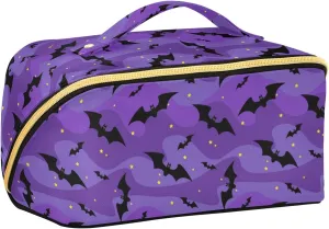 Makeup Organizer Bag, Halloween Black Bats Night Sky with Stars Travel Makeup Bags Makeup Vanity Case Large Capacity Rhombus Cosmetic Toiletry Bag for Girl Women Ladies