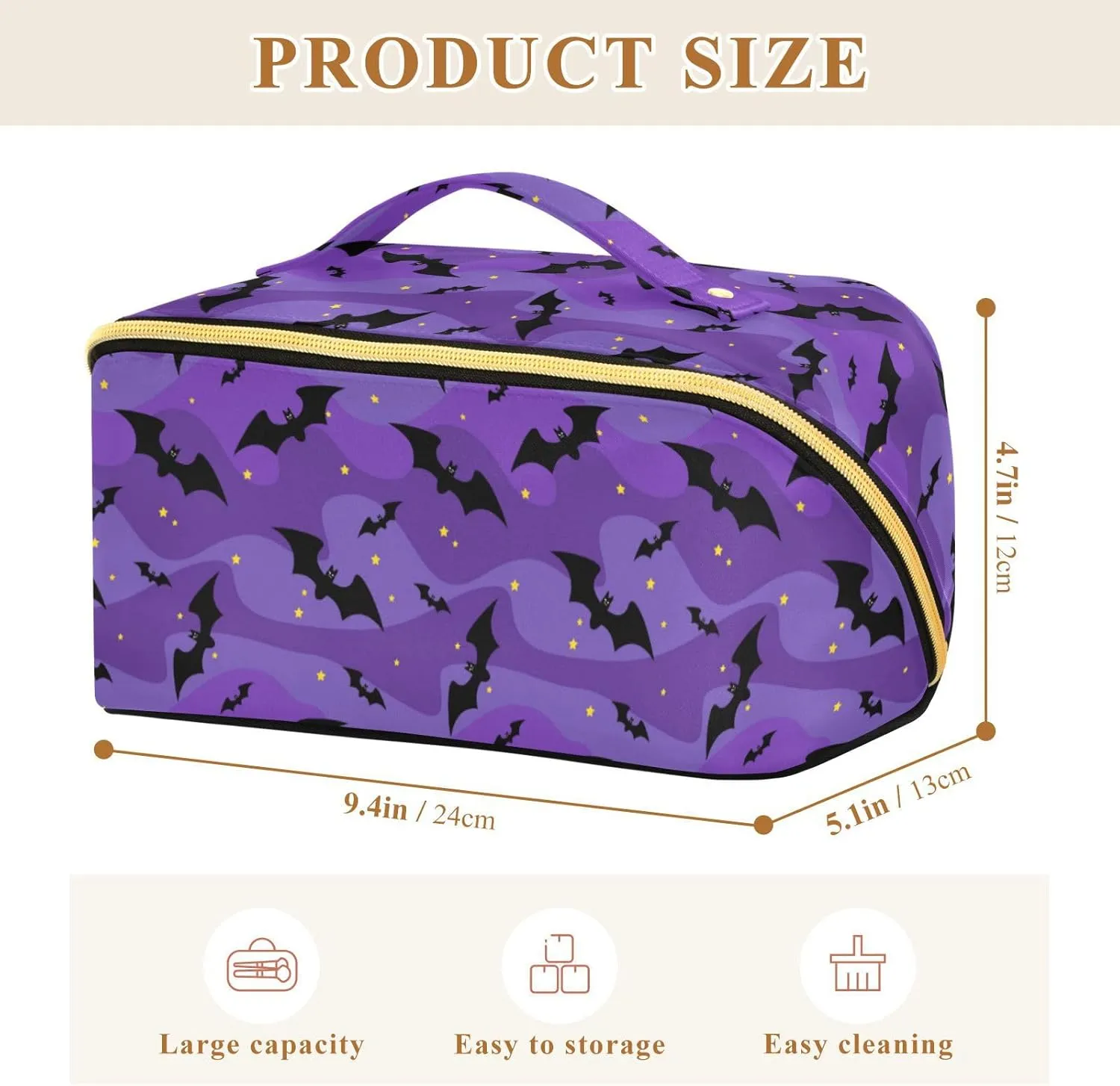 Makeup Organizer Bag, Halloween Black Bats Night Sky with Stars Travel Makeup Bags Makeup Vanity Case Large Capacity Rhombus Cosmetic Toiletry Bag for Girl Women Ladies