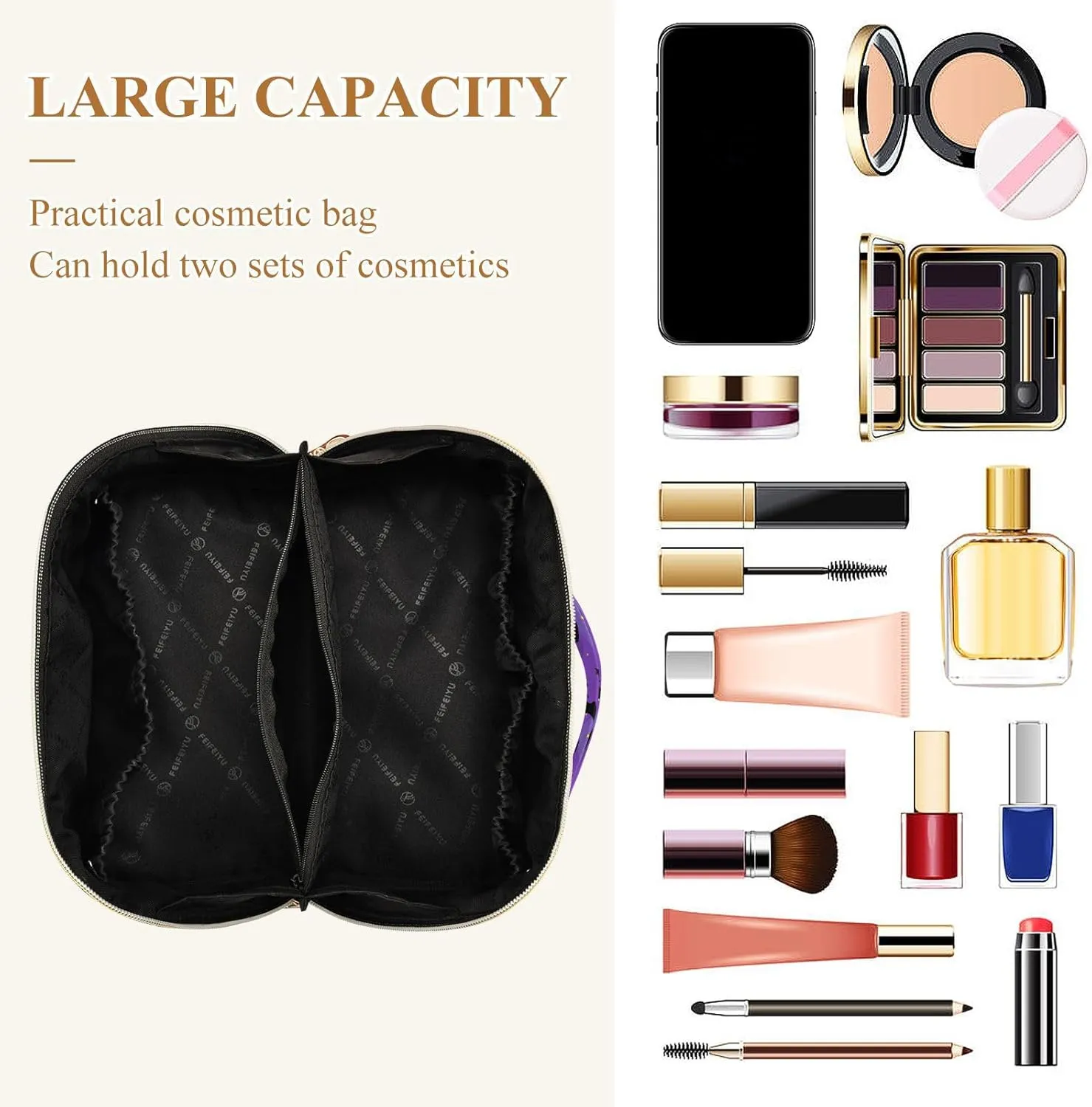 Makeup Organizer Bag, Halloween Black Bats Night Sky with Stars Travel Makeup Bags Makeup Vanity Case Large Capacity Rhombus Cosmetic Toiletry Bag for Girl Women Ladies