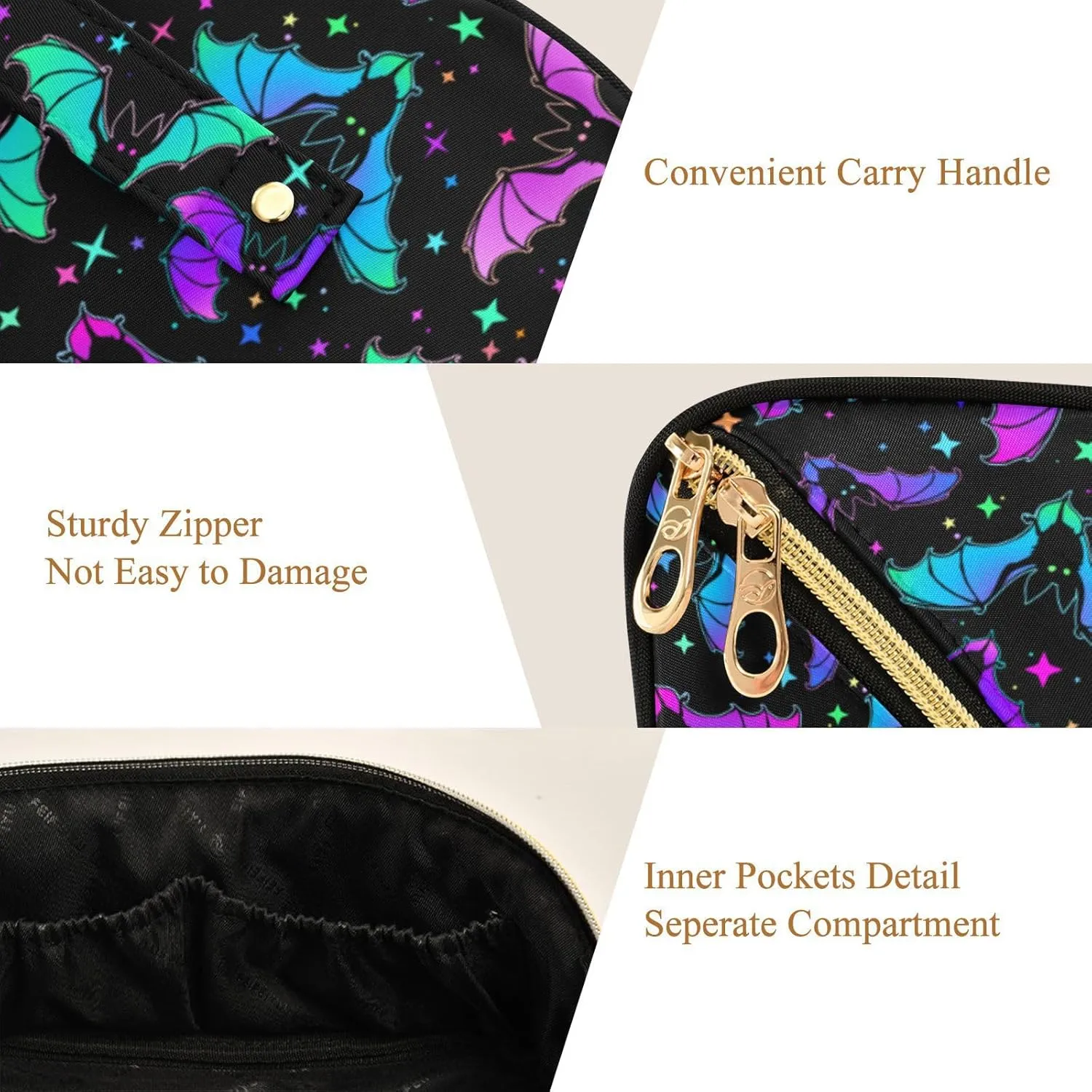 Makeup Organizer Bag, Halloween Luminous Bats Travel Makeup Bags Makeup Vanity Case Large Capacity Rhombus Cosmetic Toiletry Bag for Girl Women Ladies
