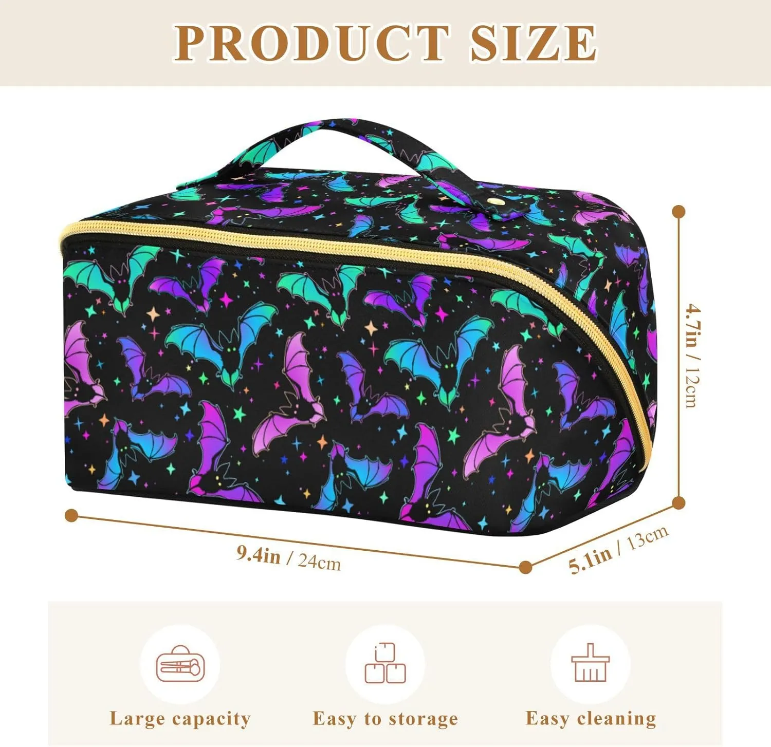 Makeup Organizer Bag, Halloween Luminous Bats Travel Makeup Bags Makeup Vanity Case Large Capacity Rhombus Cosmetic Toiletry Bag for Girl Women Ladies