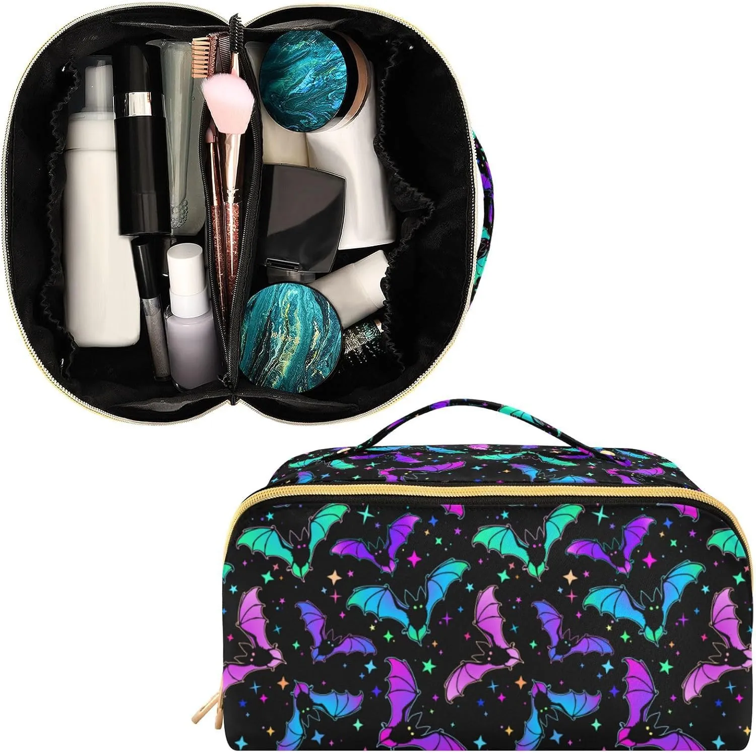 Makeup Organizer Bag, Halloween Luminous Bats Travel Makeup Bags Makeup Vanity Case Large Capacity Rhombus Cosmetic Toiletry Bag for Girl Women Ladies