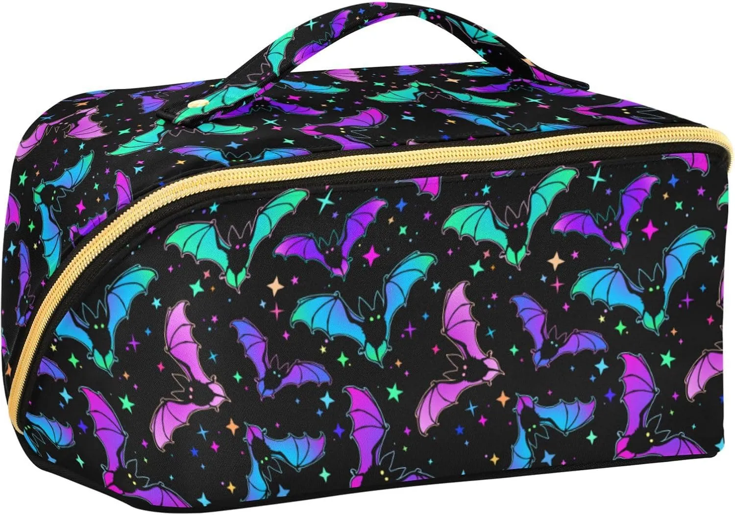 Makeup Organizer Bag, Halloween Luminous Bats Travel Makeup Bags Makeup Vanity Case Large Capacity Rhombus Cosmetic Toiletry Bag for Girl Women Ladies