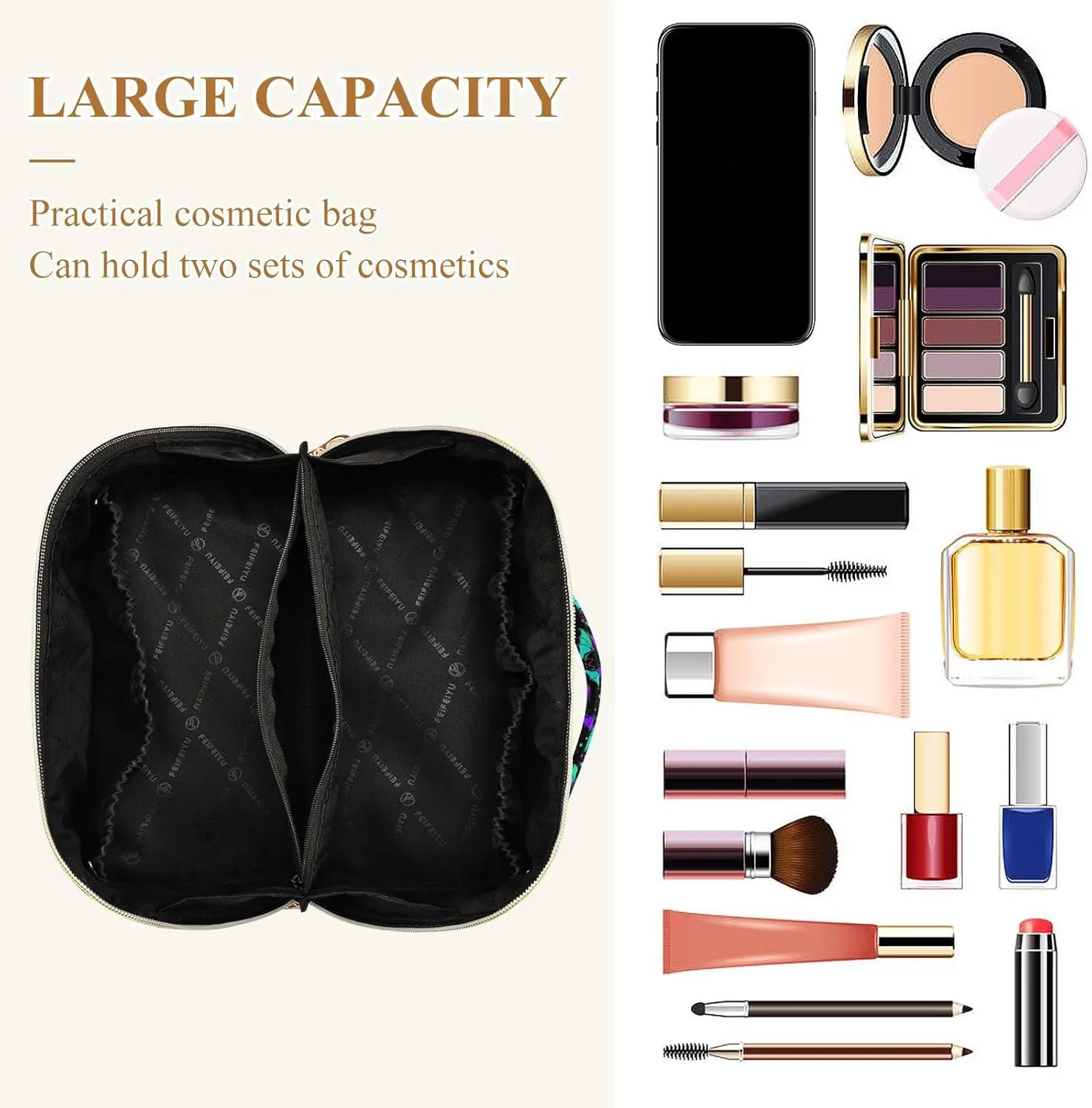Makeup Organizer Bag, Halloween Luminous Bats Travel Makeup Bags Makeup Vanity Case Large Capacity Rhombus Cosmetic Toiletry Bag for Girl Women Ladies