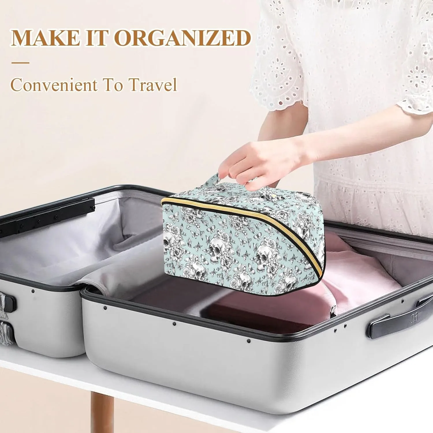 Makeup Organizer Bag, Vintage Goth Skull Travel Makeup Bags Makeup Vanity Case Large Capacity Rhombus Cosmetic Toiletry Bag for Girl Women Ladies