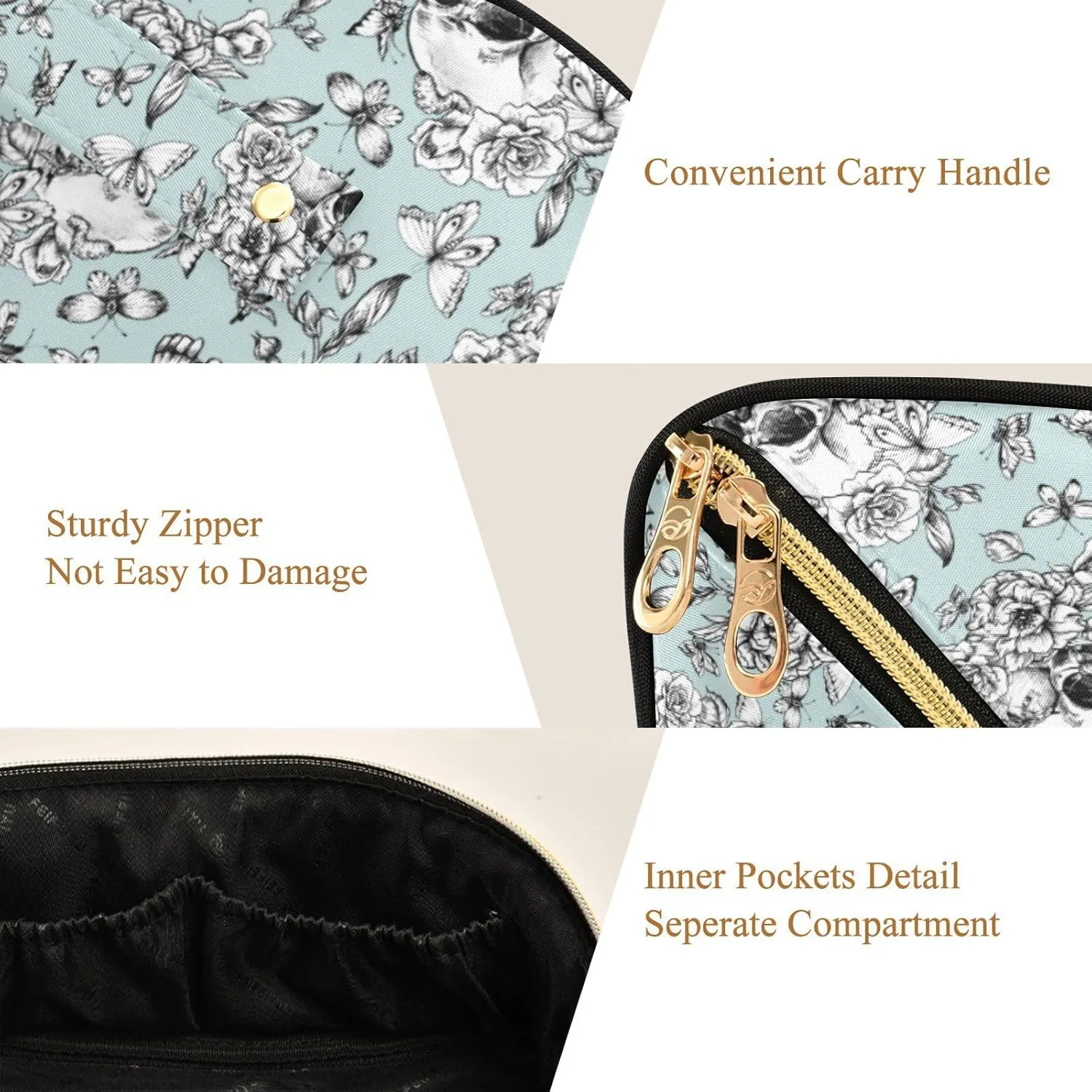 Makeup Organizer Bag, Vintage Goth Skull Travel Makeup Bags Makeup Vanity Case Large Capacity Rhombus Cosmetic Toiletry Bag for Girl Women Ladies