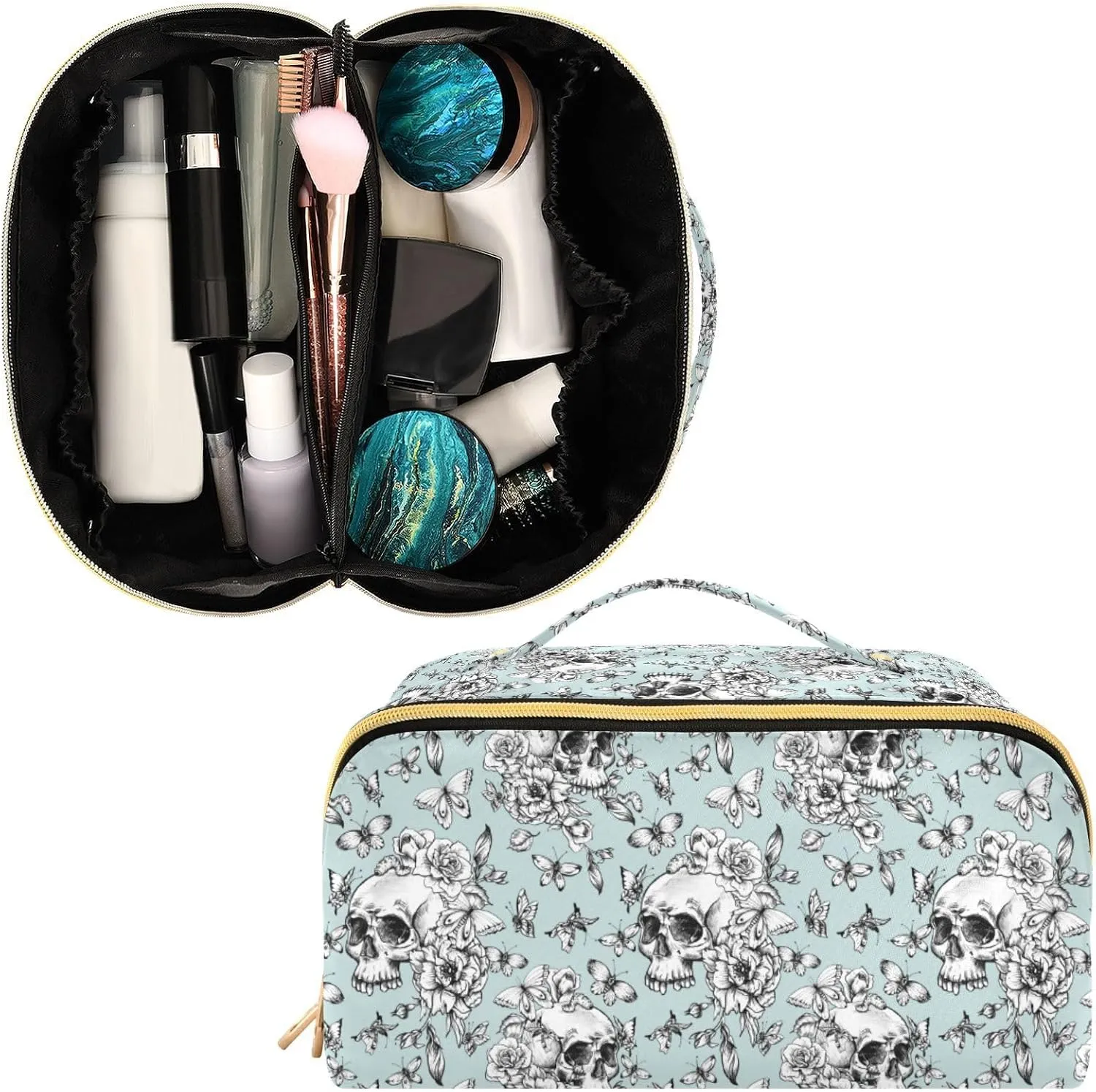 Makeup Organizer Bag, Vintage Goth Skull Travel Makeup Bags Makeup Vanity Case Large Capacity Rhombus Cosmetic Toiletry Bag for Girl Women Ladies
